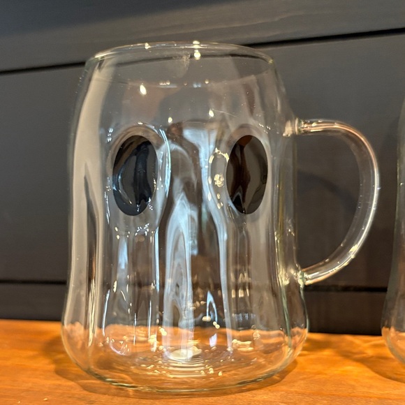 Clear Glass Ghost Face Mugs - Set of 2 - Picture 2 of 6